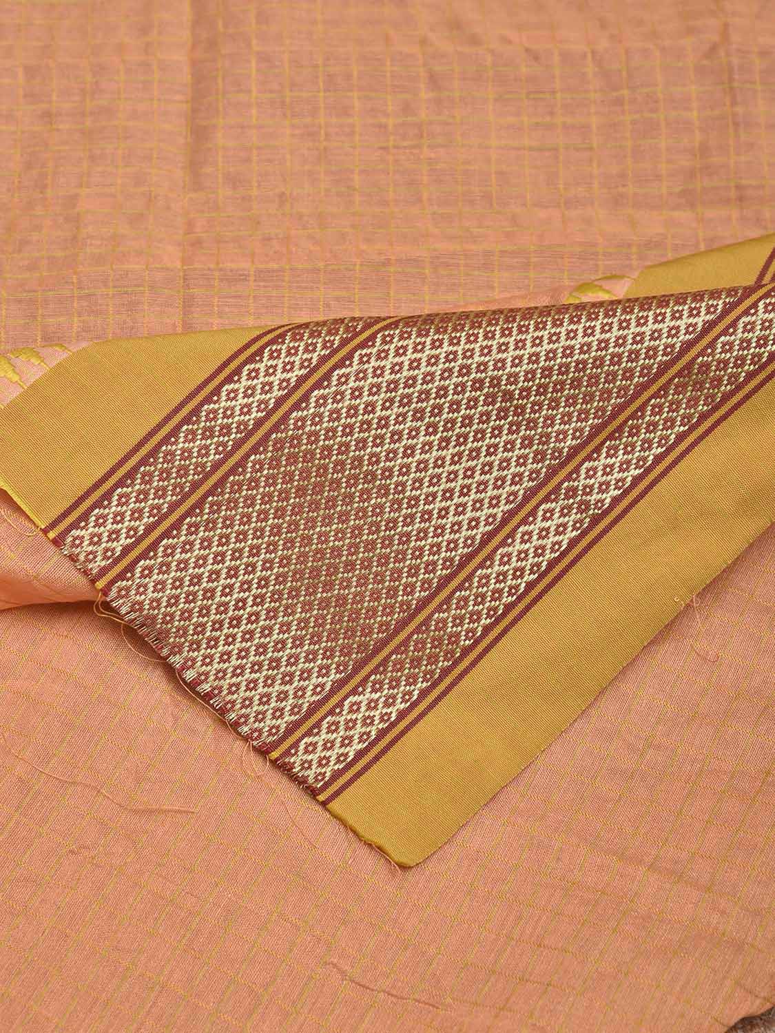 Peach and Olive Bamboo Cotton Blouse with Checks Design Length 68cm Width 44 Inches BL0118