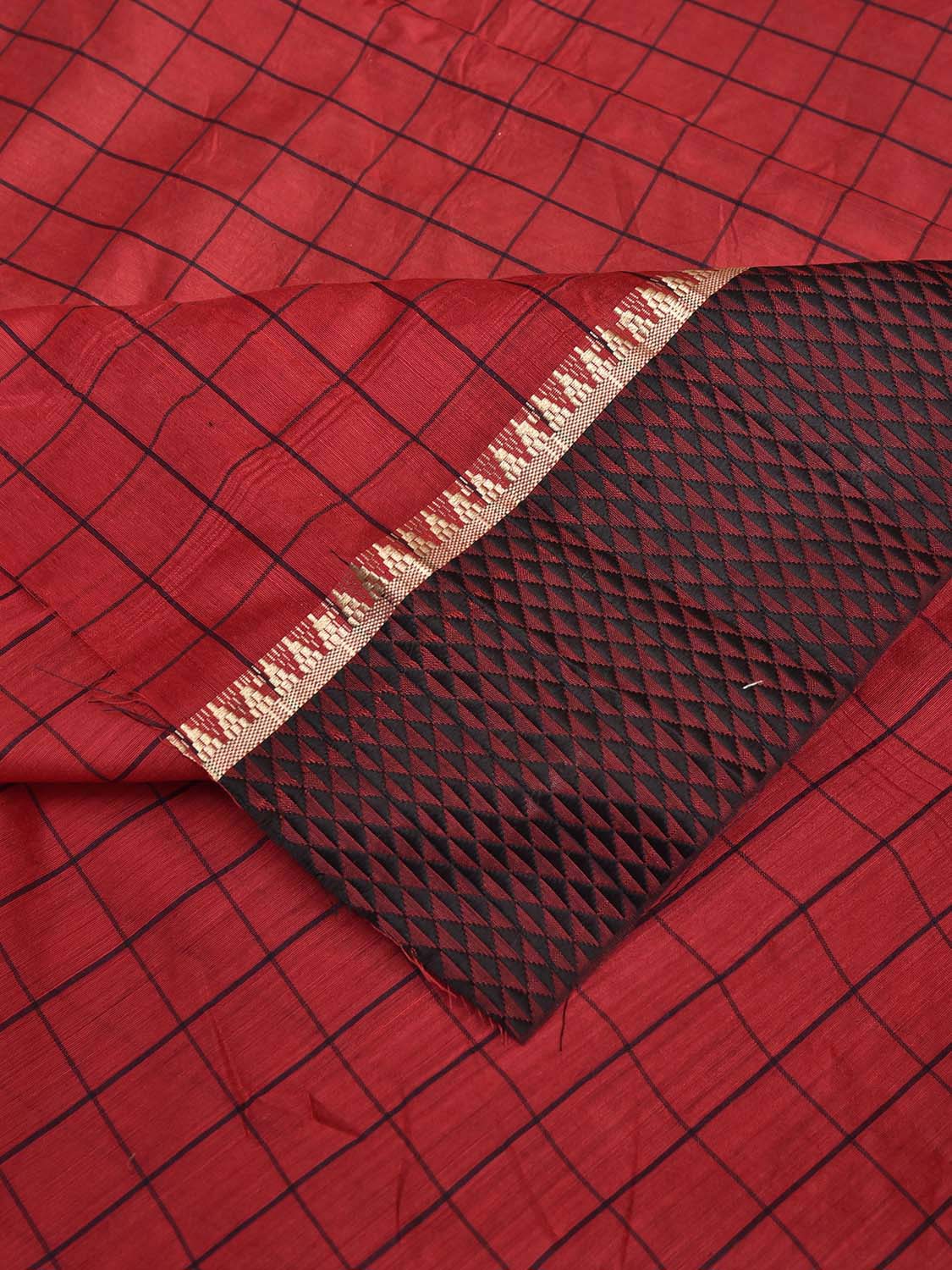Red and Black Bamboo Cotton Blouse with Big Checks Design Length 90cm Width 44 Inches BL0119