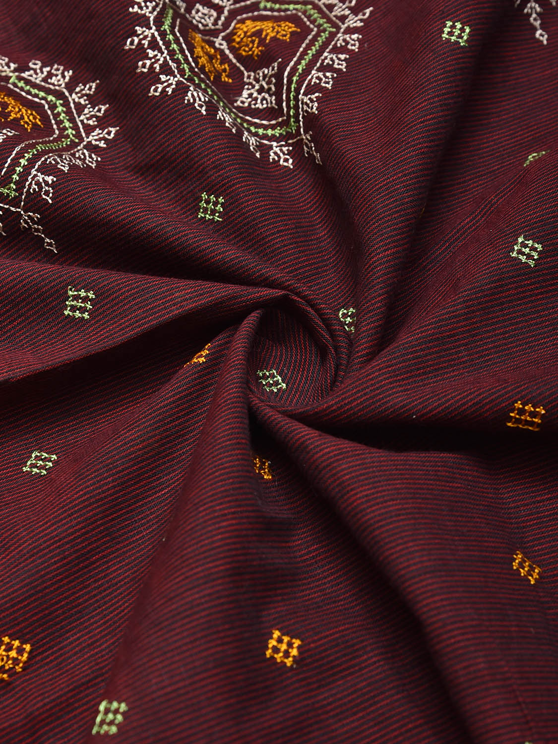 Maroon Kasuti Khadi Cotton Blouse with Peacock Design Length 1mt Width 44 Inches BL0152