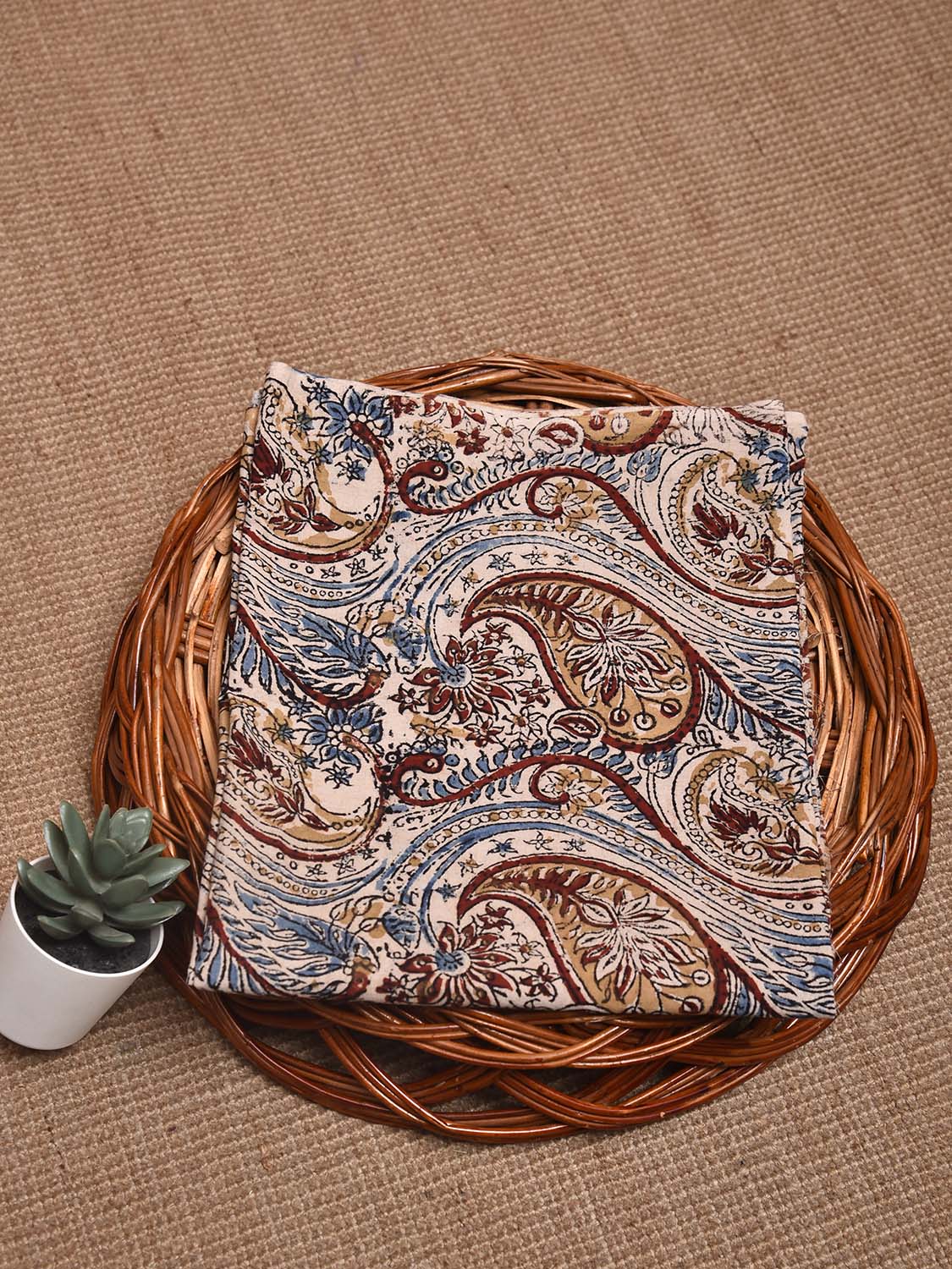 Blue and Red Kalamkari Block Print Cotton Blouse with Pasley Design 1mt Length 35 Inches Width BL0172