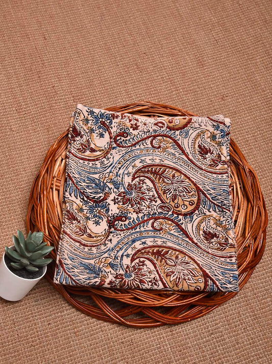 Blue and Red Kalamkari Block Print Cotton Blouse with Pasley Design 1mt Length 35 Inches Width BL0172