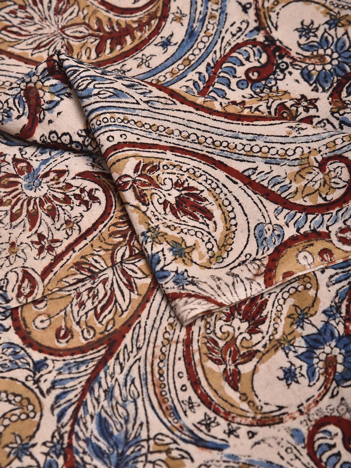 Blue and Red Kalamkari Block Print Cotton Blouse with Pasley Design 1mt Length 35 Inches Width BL0172