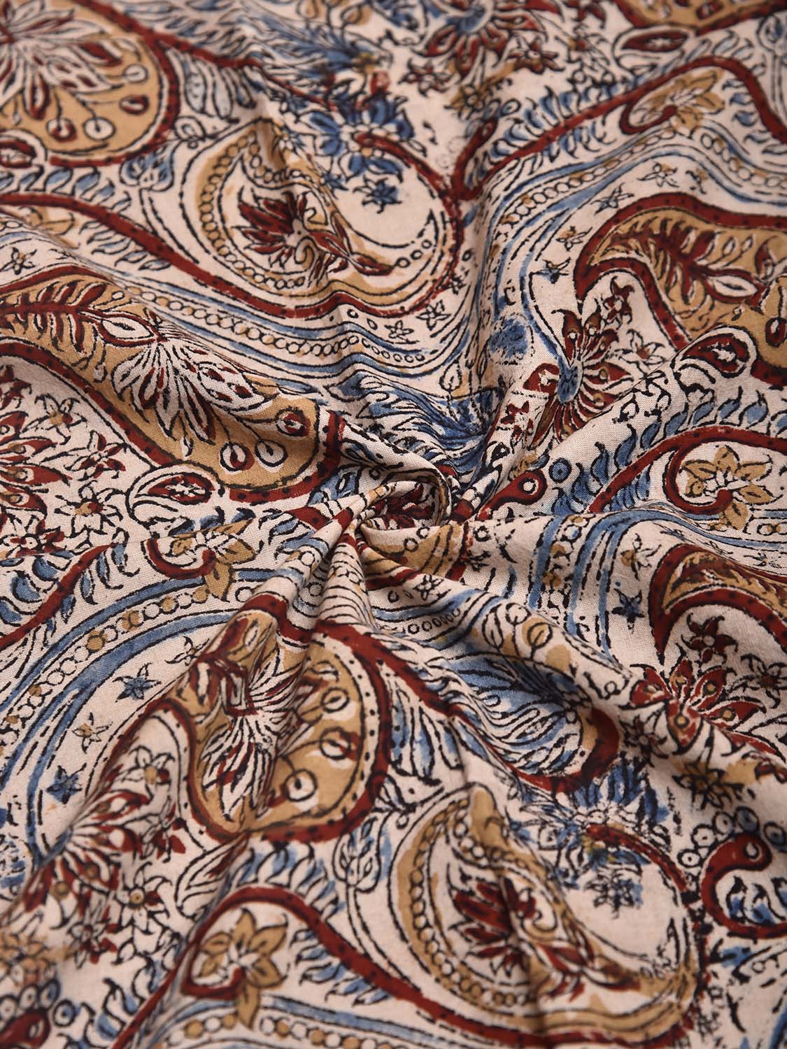 Blue and Red Kalamkari Block Print Cotton Blouse with Pasley Design 1mt Length 35 Inches Width BL0172