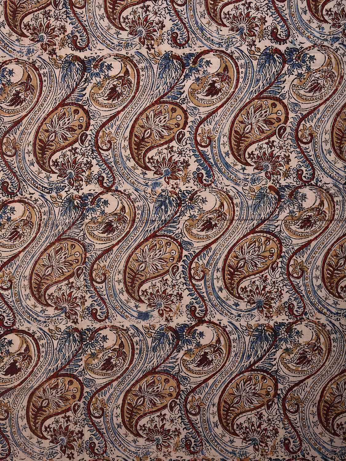 Blue and Red Kalamkari Block Print Cotton Blouse with Pasley Design 1mt Length 35 Inches Width BL0172