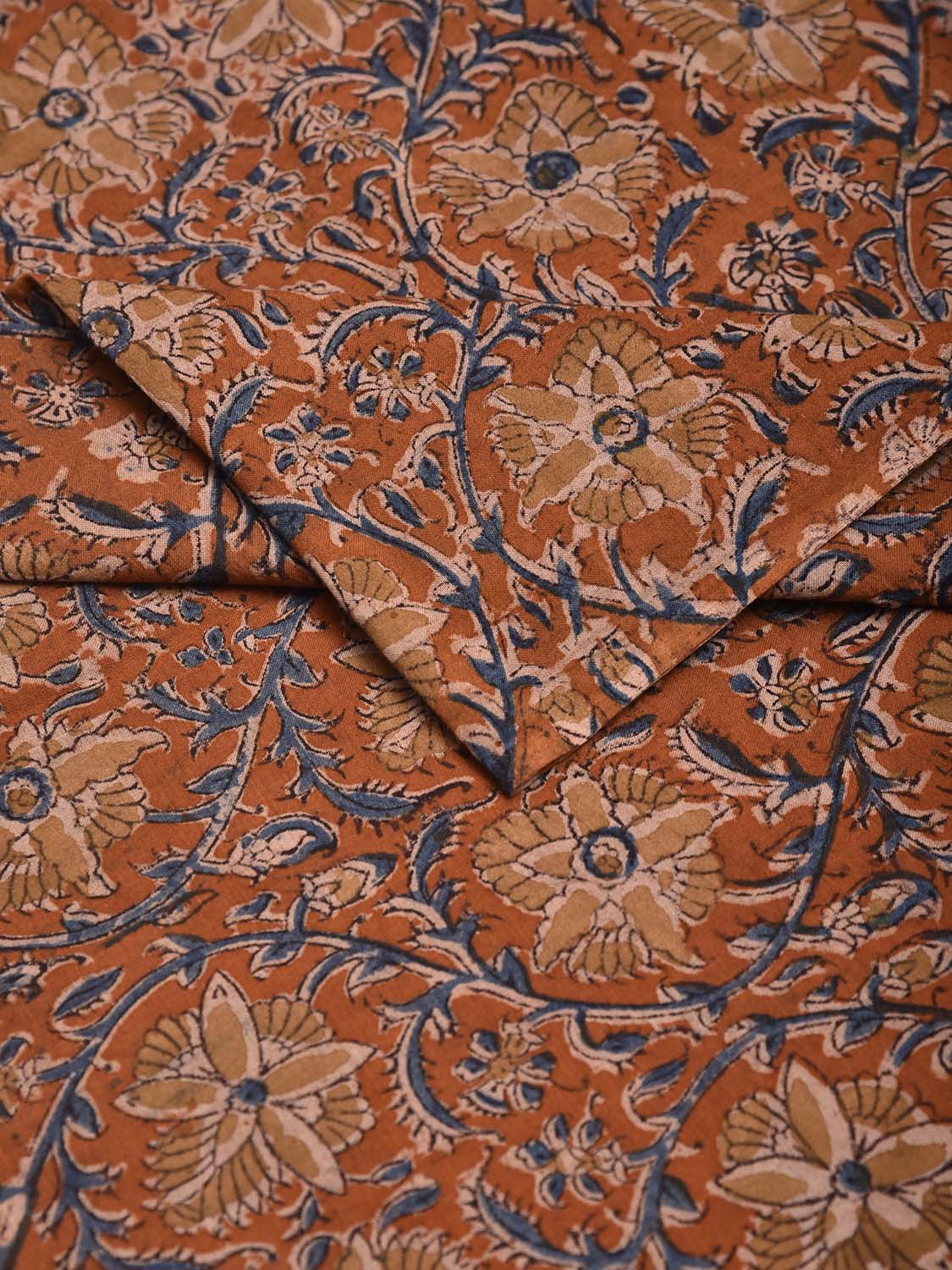 Rust and Blue Kalamkari Block Print Cotton Blouse with Floral Design 1mt Length 35 Inches Width BL0173