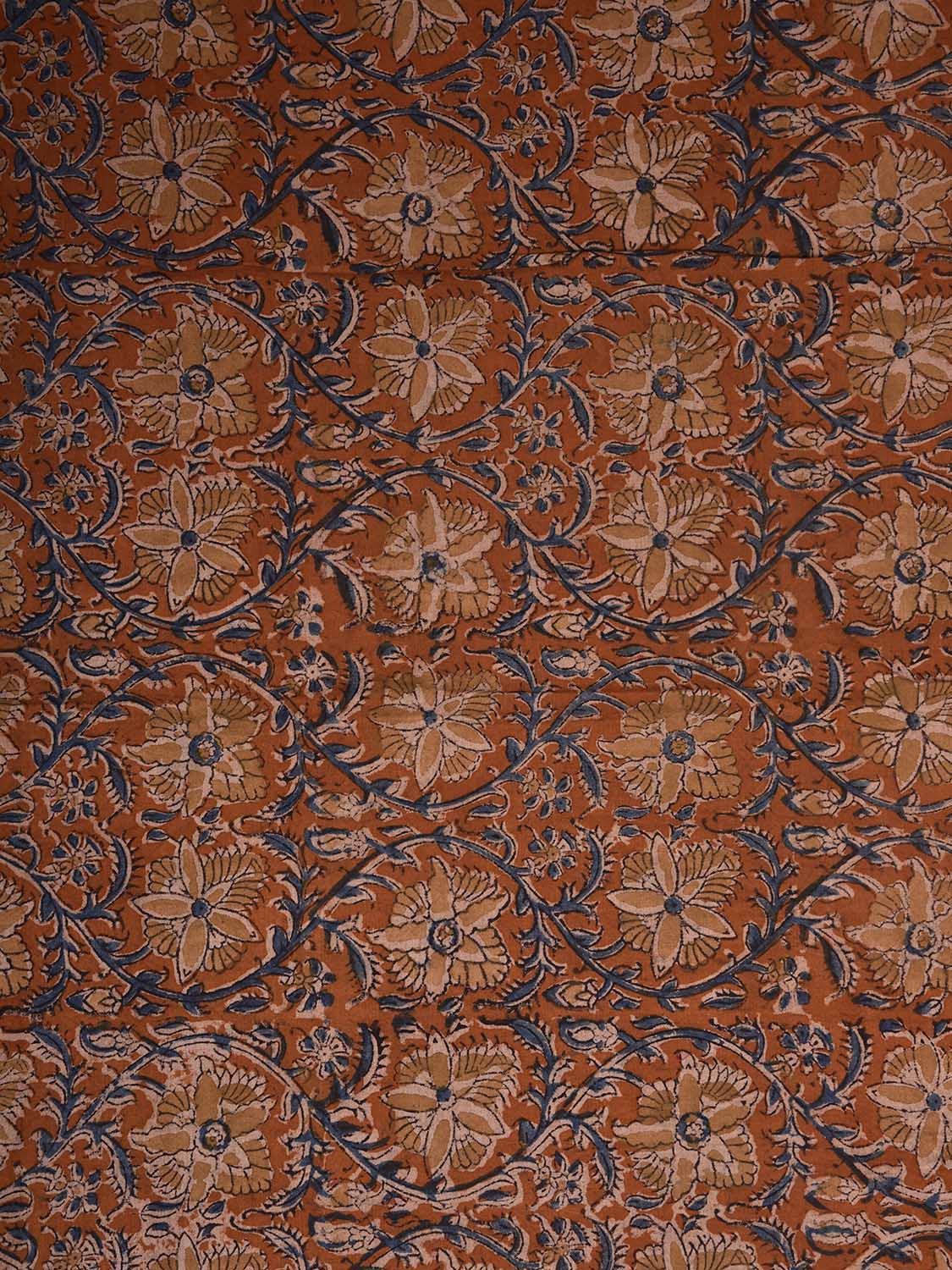 Rust and Blue Kalamkari Block Print Cotton Blouse with Floral Design 1mt Length 35 Inches Width BL0173