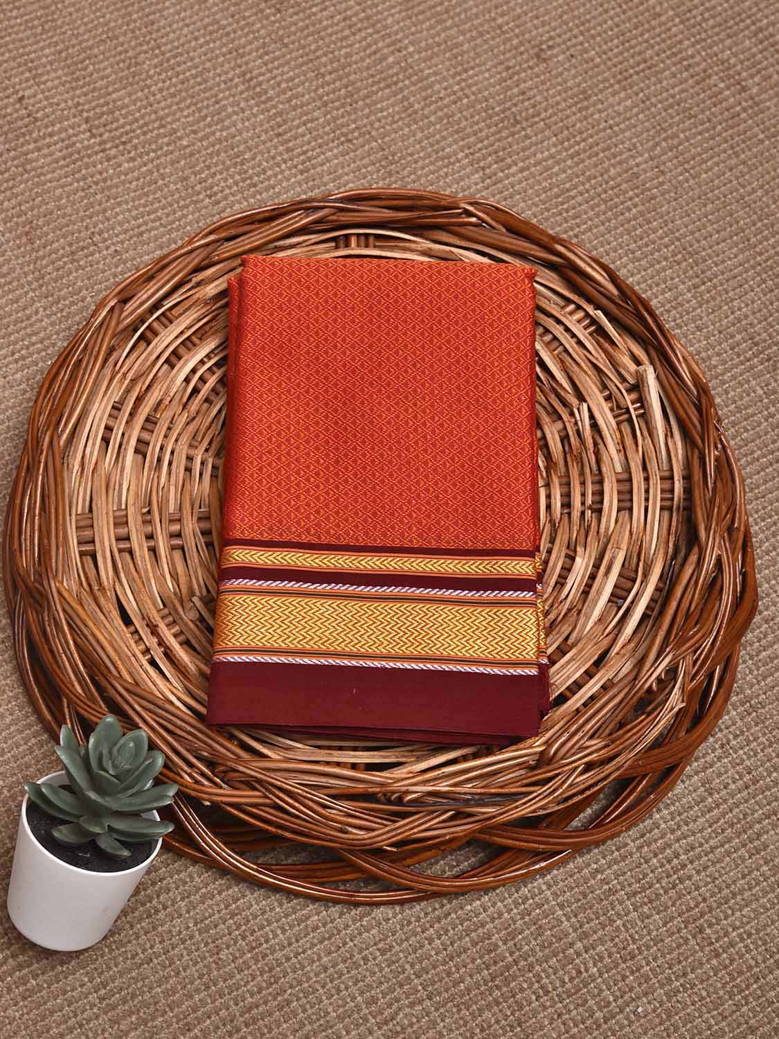 Orange and Maroon Jacquard Viscose Blouse with Contrast Border Design Length 1mt Width 31 Inches BL0175