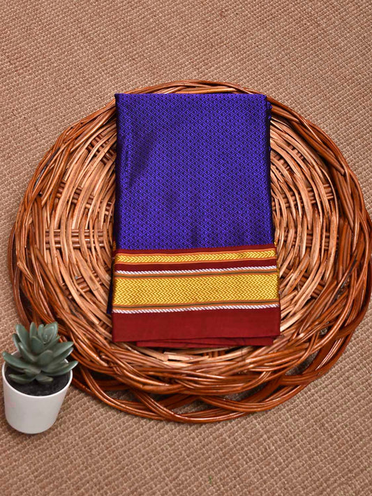 Indigo and Maroon Jacquard Viscose Blouse with Contrast Border Design Length 1mt Width 31 Inches BL0176