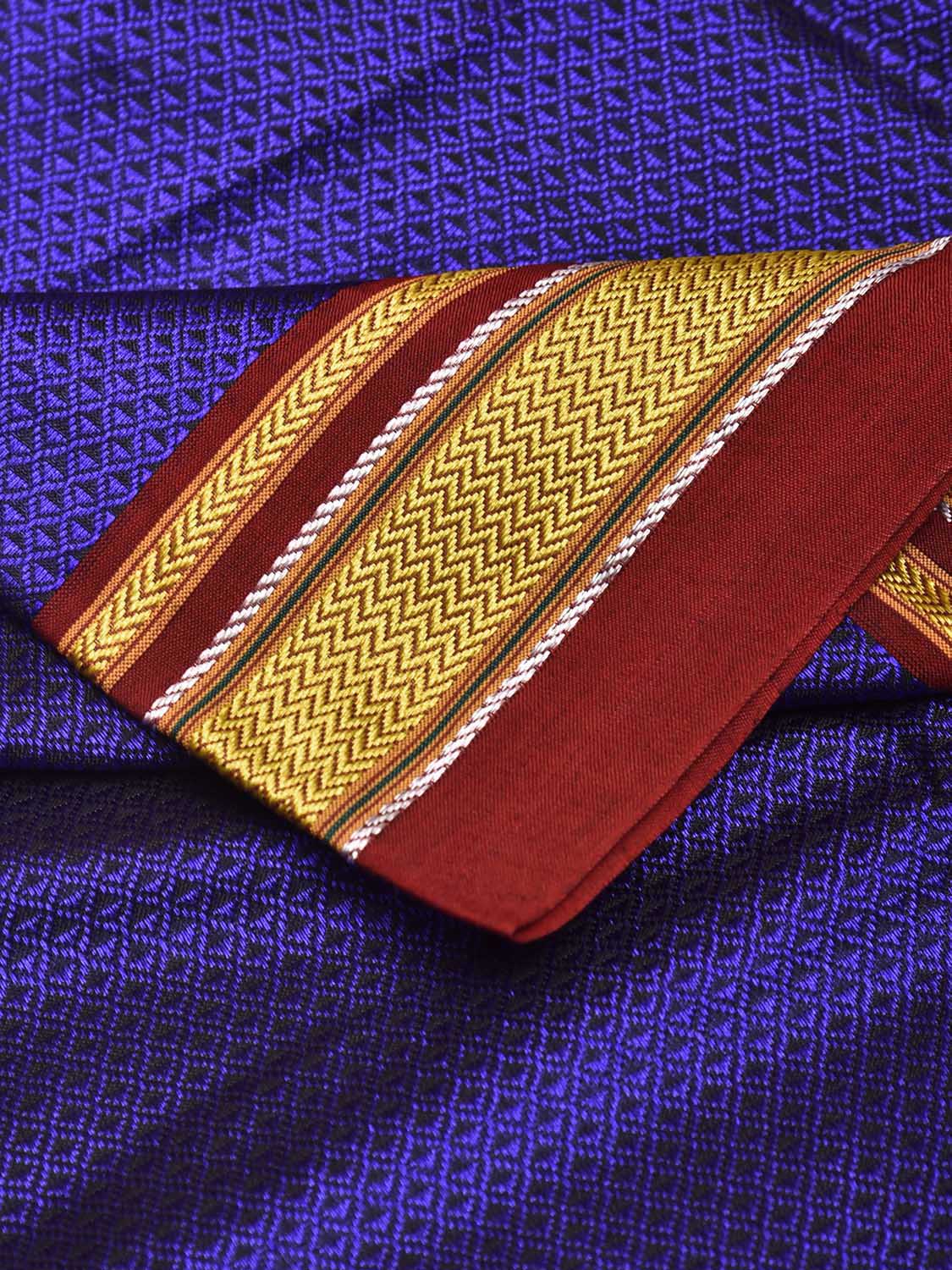 Indigo and Maroon Jacquard Viscose Blouse with Contrast Border Design Length 1mt Width 31 Inches BL0176