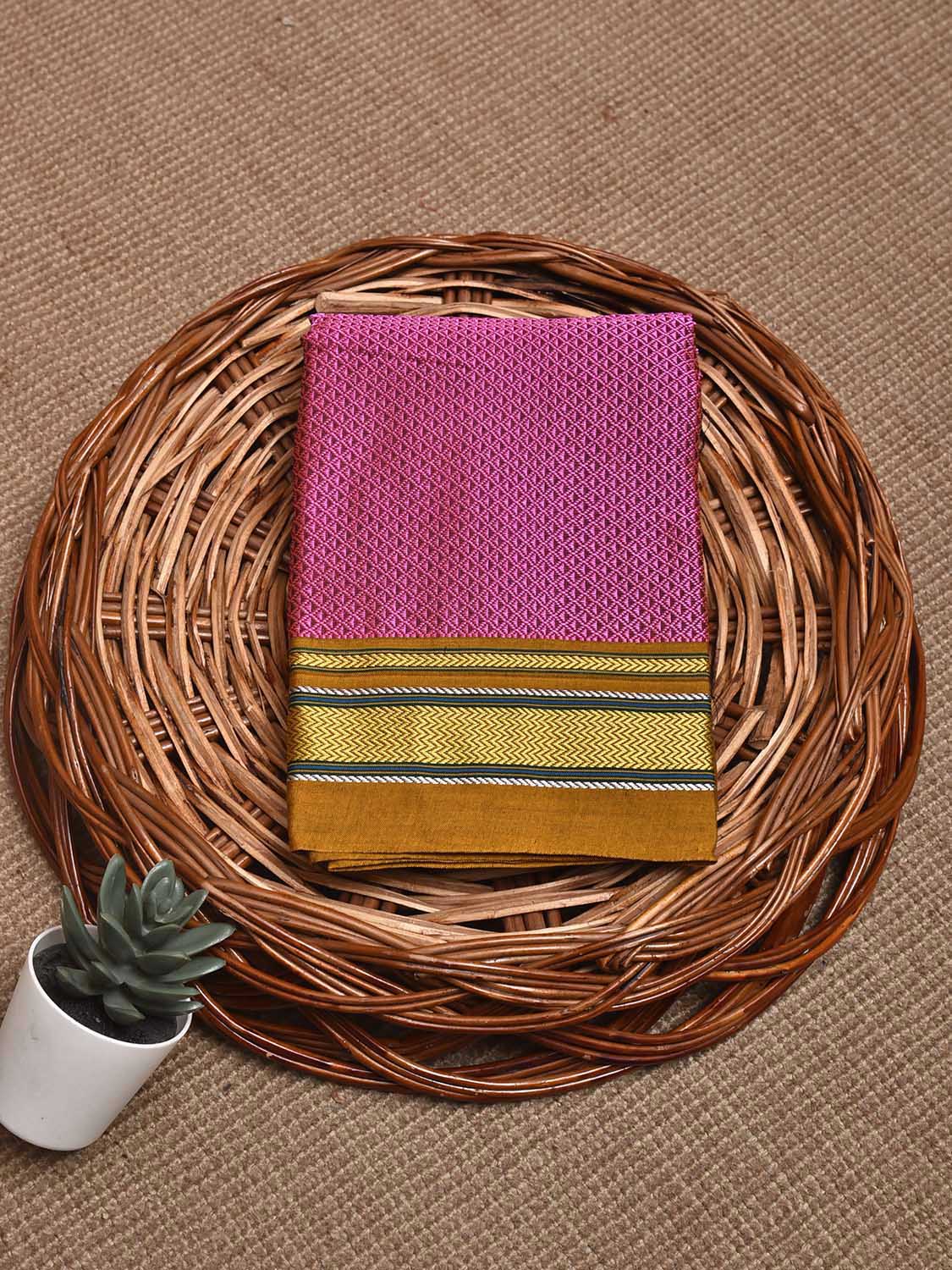 Pink and Mustard Jacquard Viscose Blouse with Contrast Border Design Length 1mt Width 31 Inches BL0177