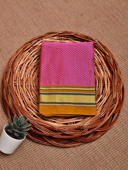 Pink and Mustard Jacquard Viscose Blouse with Contrast Border Design Length 1mt Width 31 Inches BL0177