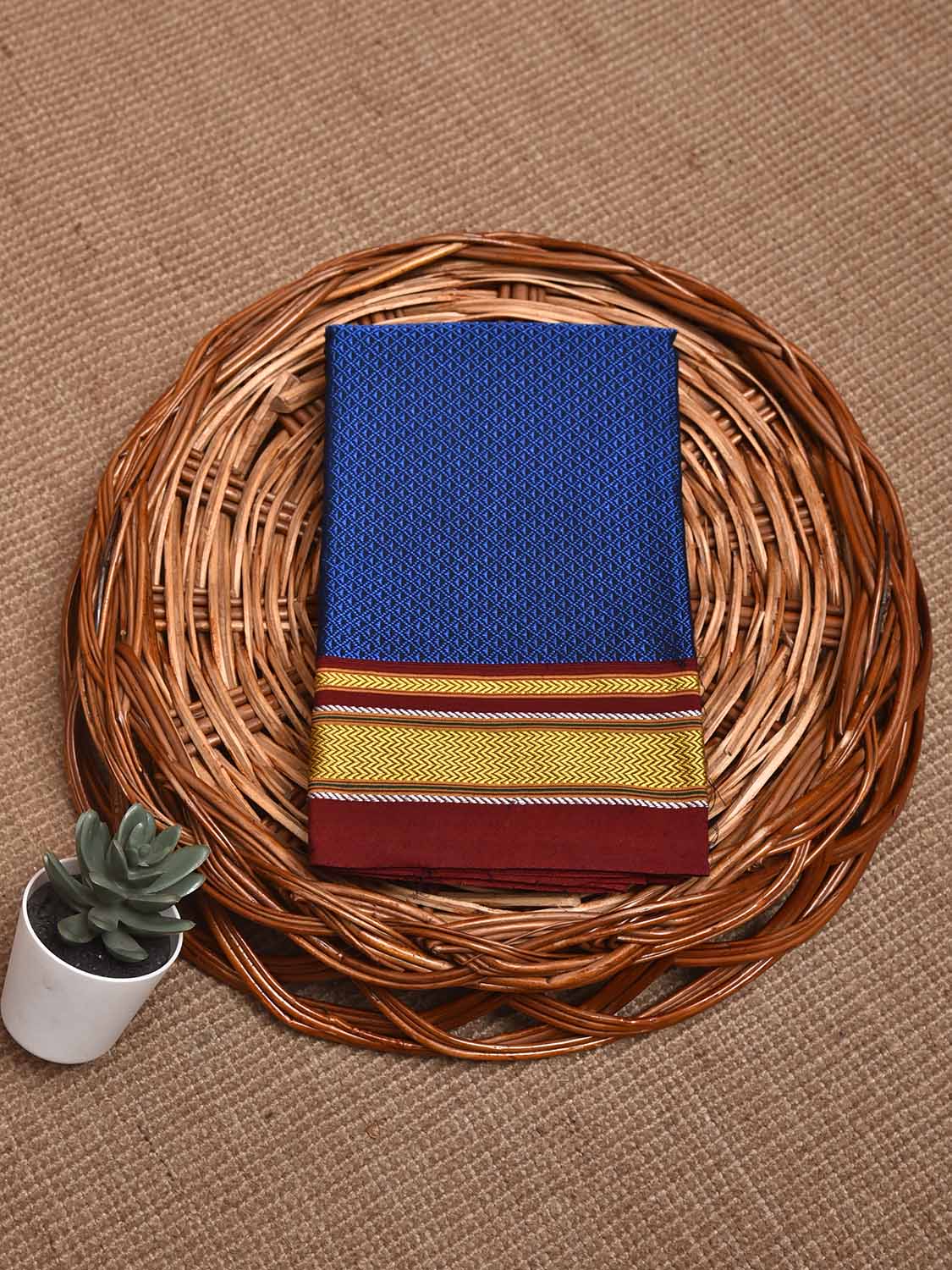 Blue and Maroon Jacquard Viscose Blouse with Contrast Border Design Length 1mt Width 31 Inches BL0178