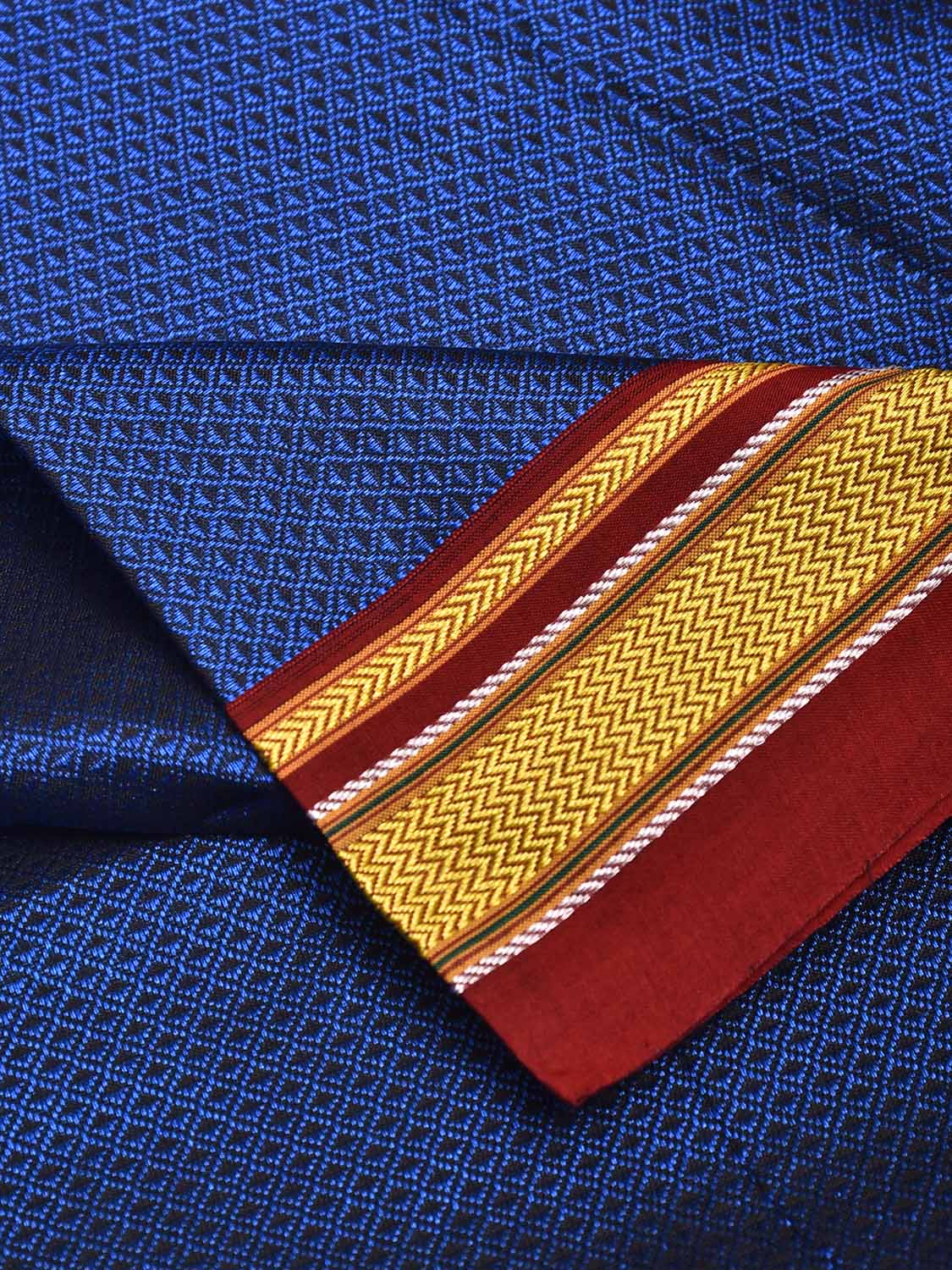 Blue and Maroon Jacquard Viscose Blouse with Contrast Border Design Length 1mt Width 31 Inches BL0178