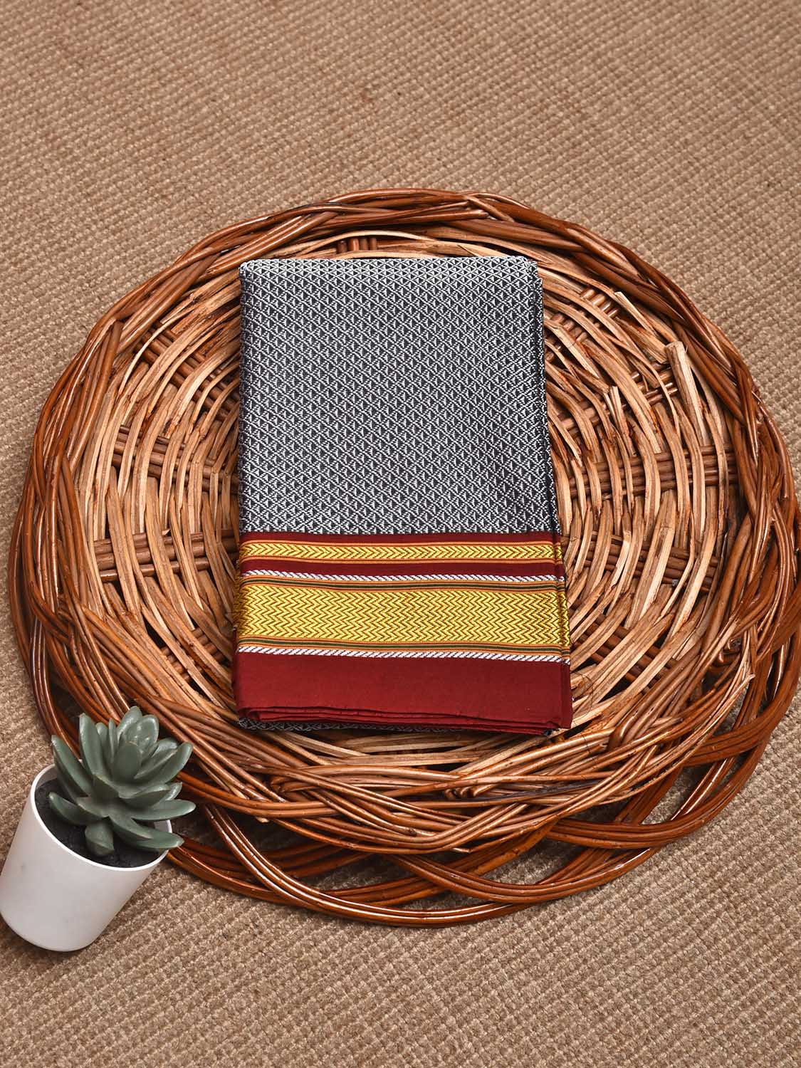 Grey and Maroon Jacquard Viscose Blouse with Contrast Border Design Length 1mt Width 31 Inches BL0181