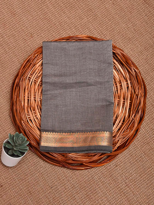 Grey Mangalgiri Cotton Blouse with Zari Border Design Length 1mt Width BL0182
