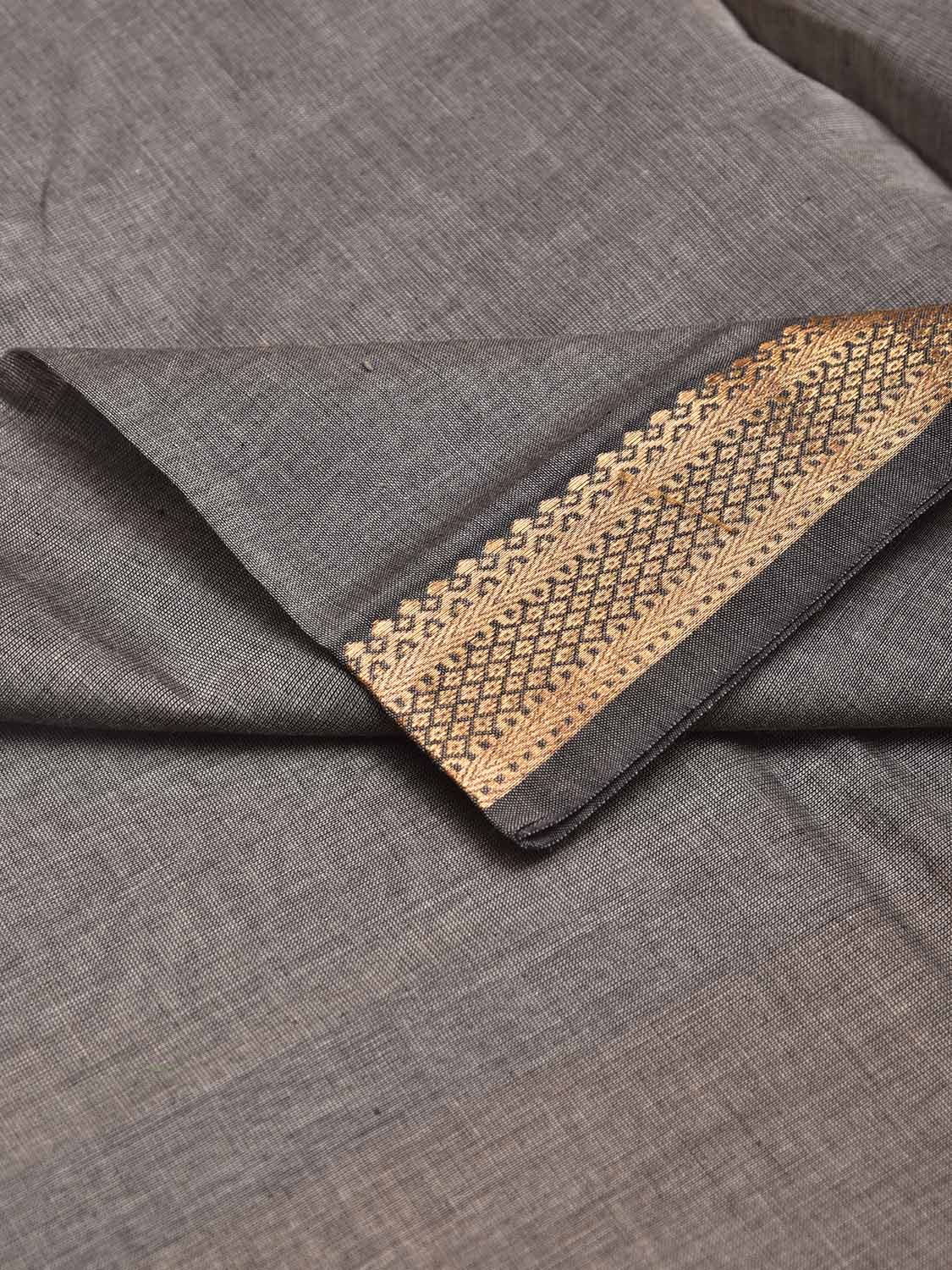 Grey Mangalgiri Cotton Blouse with Zari Border Design Length 1mt Width BL0182