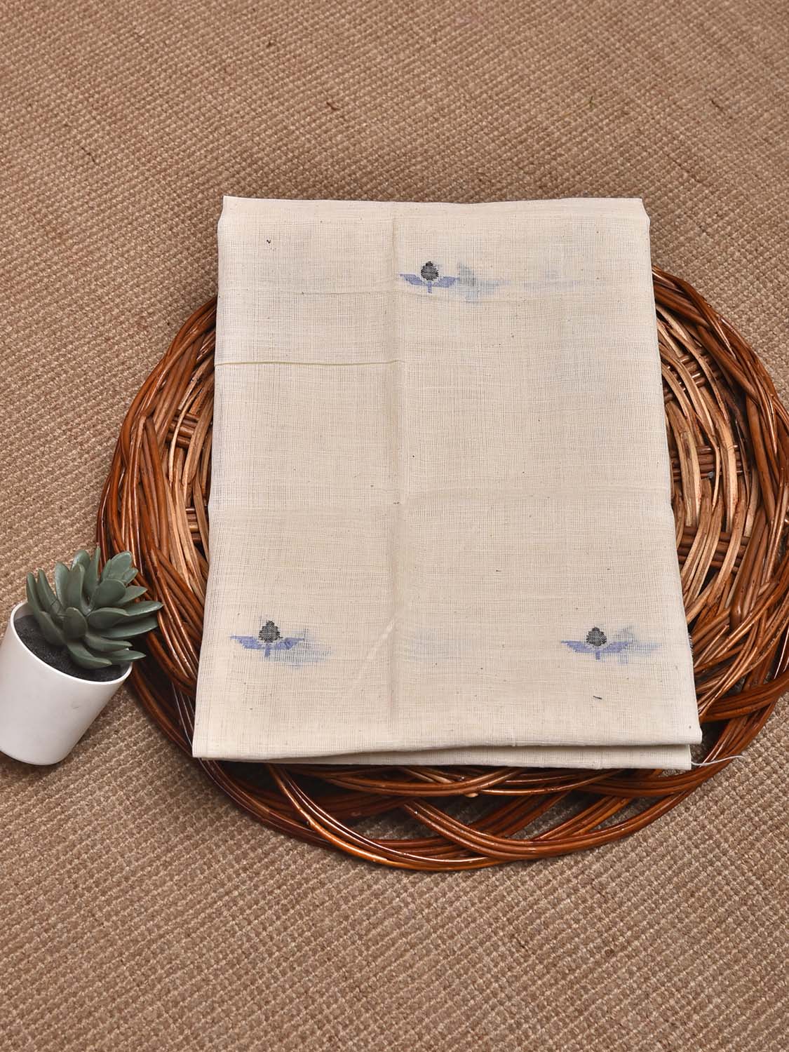 White Khadi Cotton Handloom Blouse with Jamdani Buta Design Length 1mt Width 44 Inches BL0183
