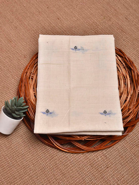 White Khadi Cotton Handloom Blouse with Jamdani Buta Design Length 1mt Width 44 Inches BL0183