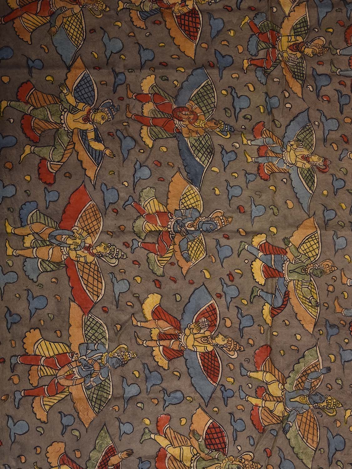 Grey Kalamkari Hand Painted Cotton Handloom Blouse with Mythological Figure Design Length 1mt Width 44 Inches BL0185