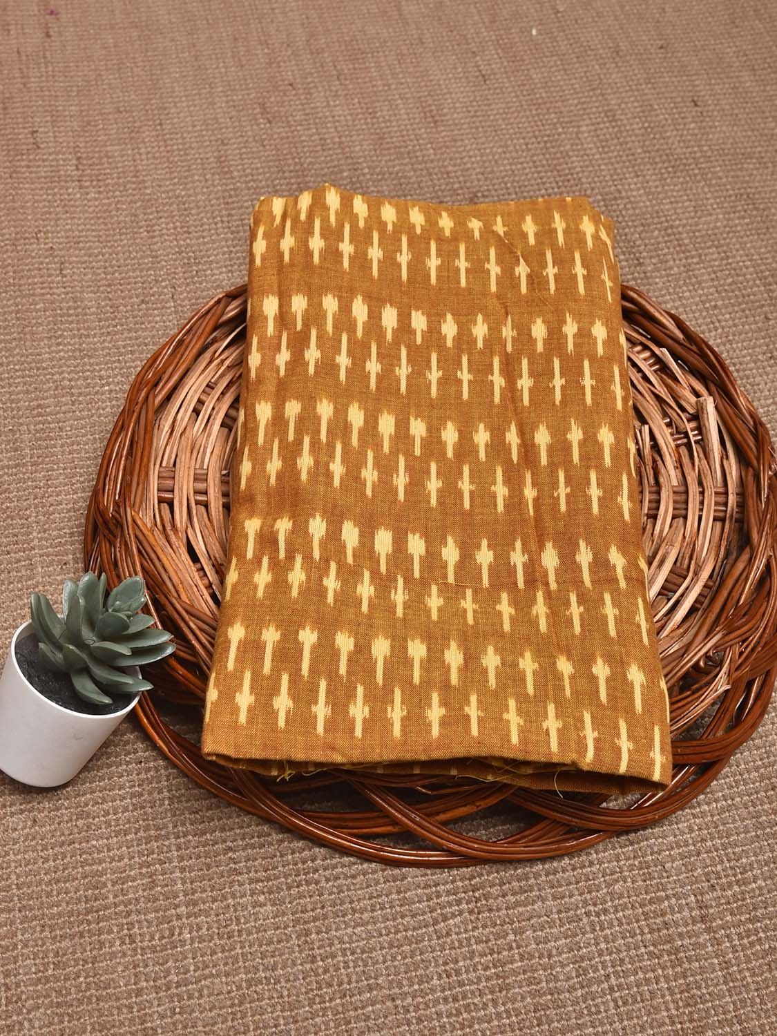 Mustard Pochampally Ikat Cotton Handloom Blouse with Small Buta Design Length 1 mt Width 44 Inches BL0186