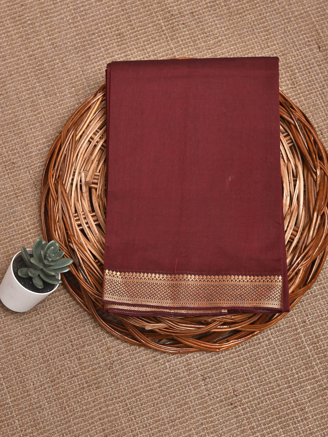 Maroon Mangalgiri Cotton Blouse with Zari Border Design Length 1mt Width 44 Inches BL0187