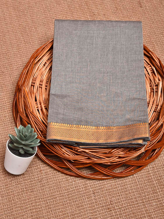 Grey Mangalgiri Cotton Blouse with Zari Border Design Length 1mt Width 44 Inches BL0188