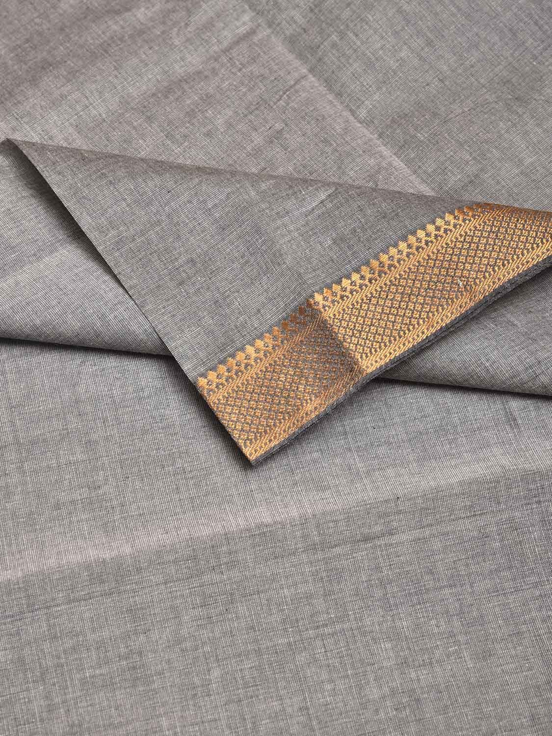 Grey Mangalgiri Cotton Blouse with Zari Border Design Length 1mt Width 44 Inches BL0188