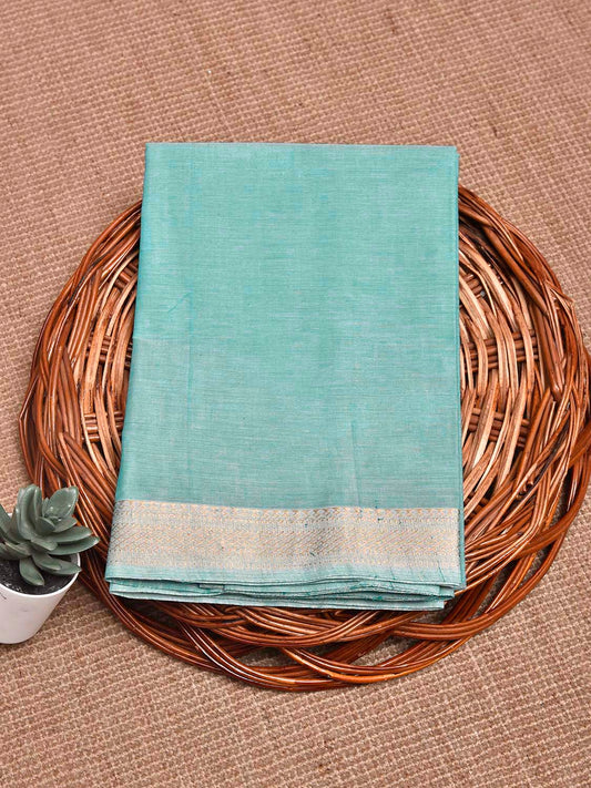 Turquoise Mangalgiri Cotton Blouse with Zari Border Design Length 1mt Width 44 Inches BL0189