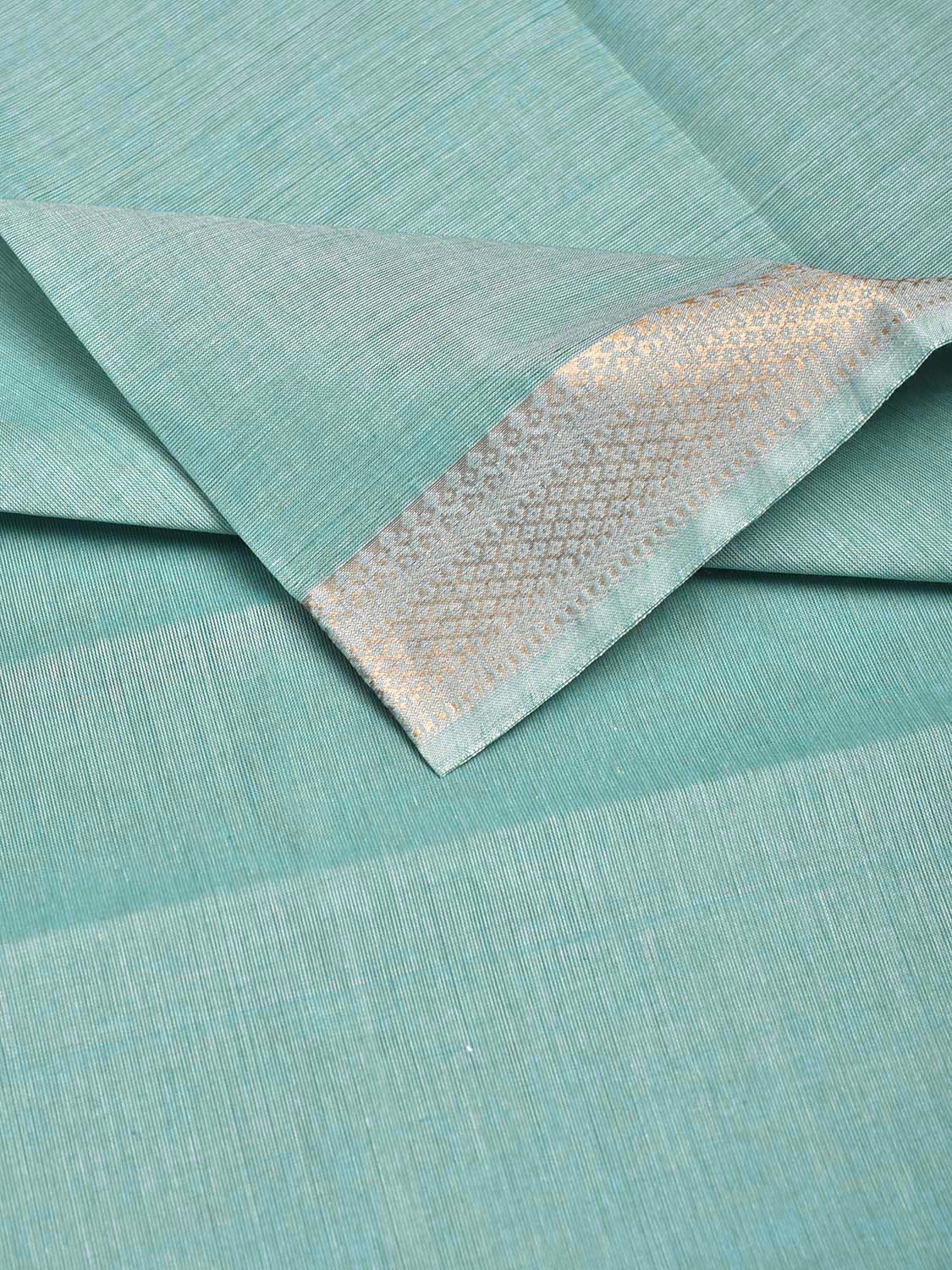 Turquoise Mangalgiri Cotton Blouse with Zari Border Design Length 1mt Width 44 Inches BL0189