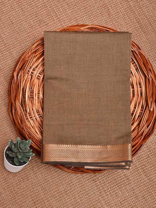 Khaki Mangalgiri Cotton Blouse with Zari Border Design Length 1mt Width 44 Inches BL0192