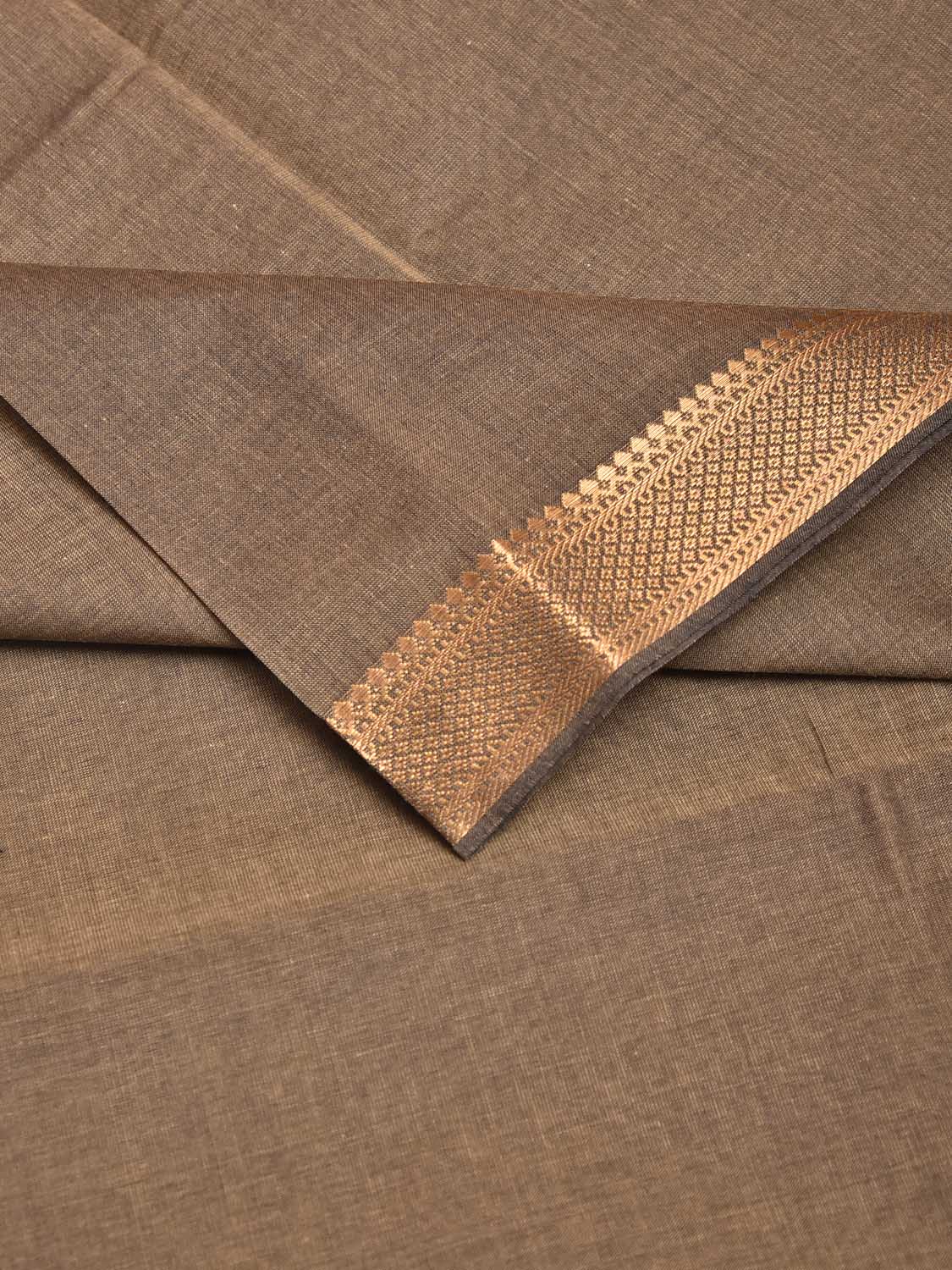 Khaki Mangalgiri Cotton Blouse with Zari Border Design Length 1mt Width 44 Inches BL0192