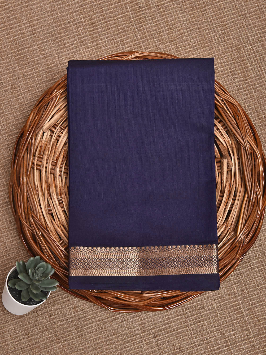 Navy Mangalgiri Cotton Blouse with Zari Border Design Length 1mt Width 44 Inches BL0193