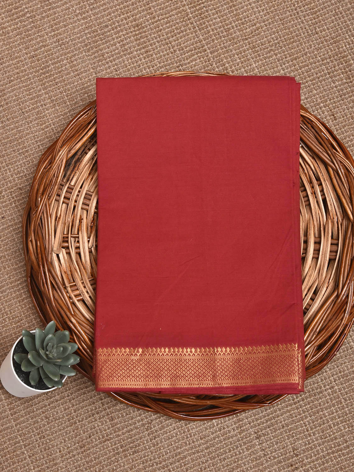 Red Mangalgiri Cotton Blouse with Zari Border Design Length 1mt Width 44 Inches BL0194