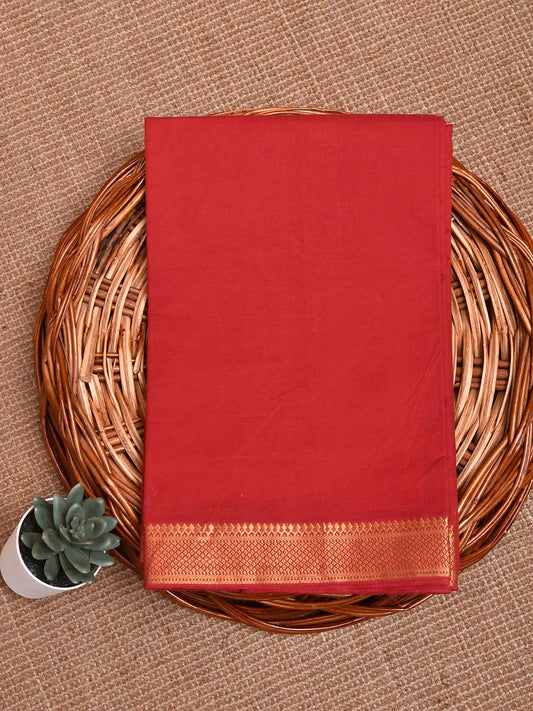 Red Mangalgiri Cotton Blouse with Zari Border Design Length 1mt Width 44 Inches BL0194