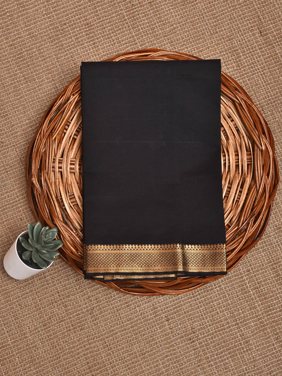 Black Mangalgiri Cotton Blouse with Zari Border Design Length 1mt Width 44 Inches BL0195