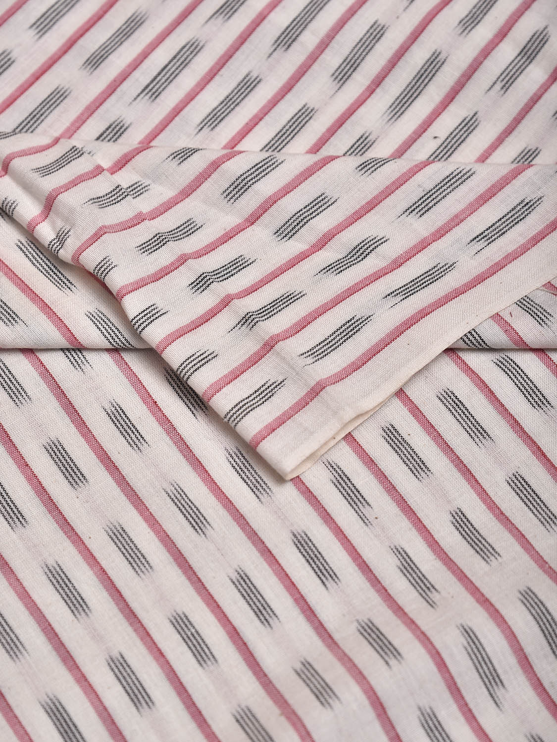 White and Red Pochampally Ikat Cotton Blouse with Strips Design Length 1mt Width 44 Inches BL0196