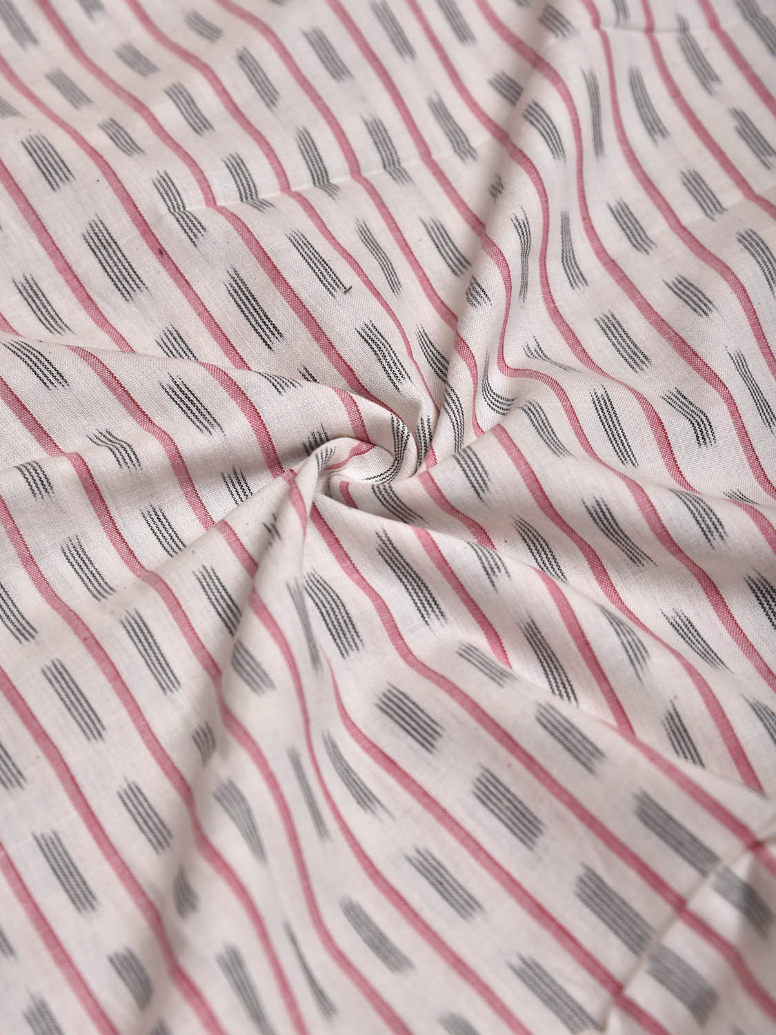 White and Red Pochampally Ikat Cotton Blouse with Strips Design Length 1mt Width 44 Inches BL0196