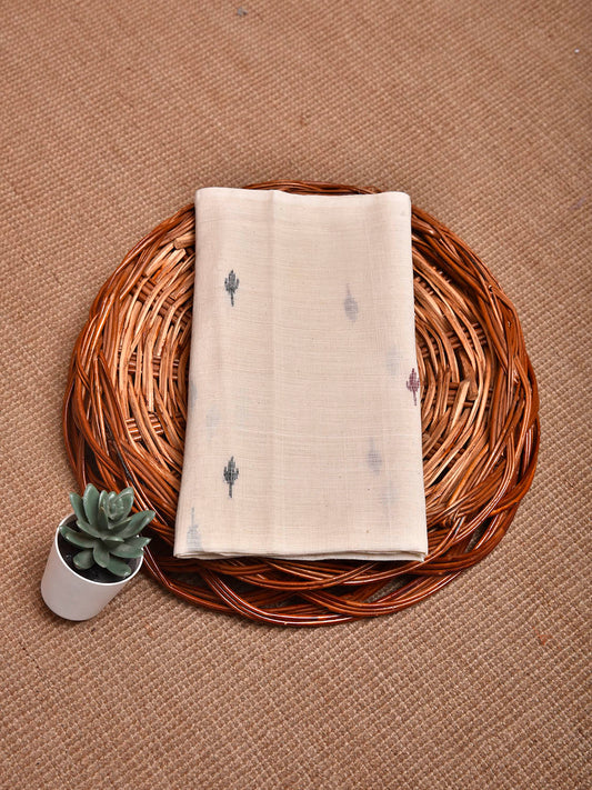 White Khadi Cotton Handloom Blouse with Jamdani Buta Design Length 1mt Width 44 Inches BL0198
