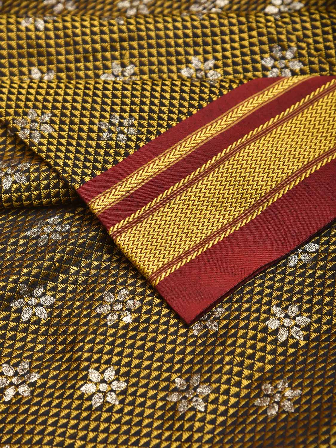 Yellow and Dark Red Jacquard Viscose Blouse with Floral Print Design Length 1mt Width 31 Inches BL0199
