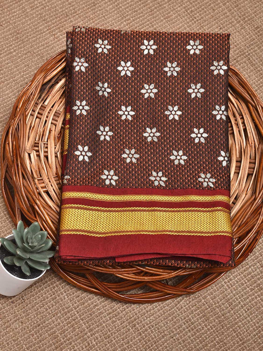 Orange and Dark Red Jacquard Viscose Blouse with Floral Print Design Length 1mt Width 31 Inches BL0201