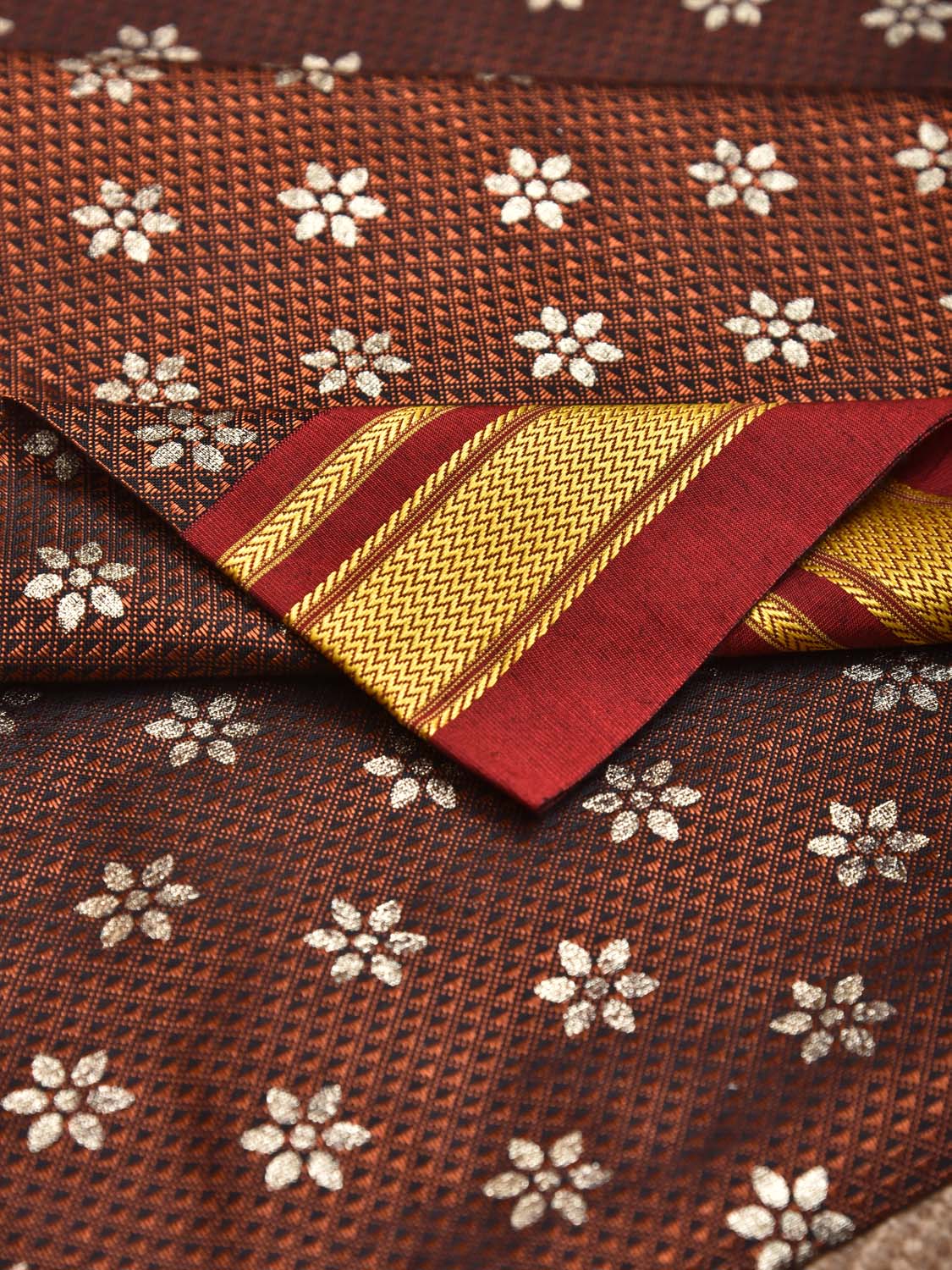 Orange and Dark Red Jacquard Viscose Blouse with Floral Print Design Length 1mt Width 31 Inches BL0201