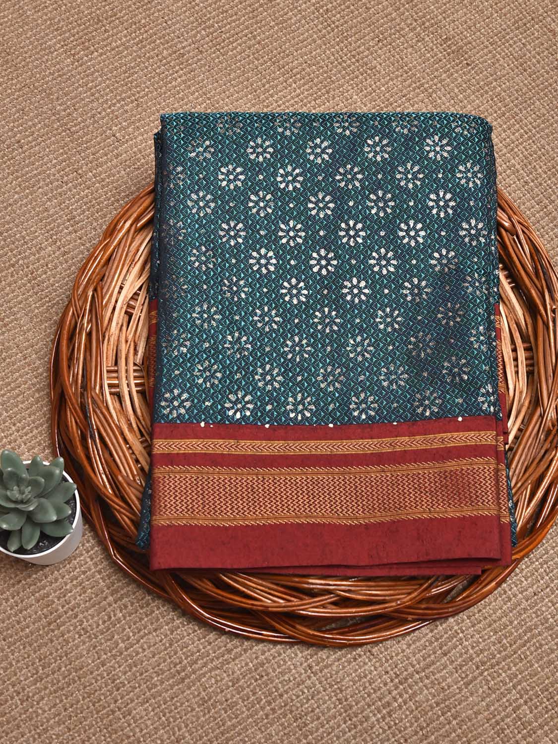 Teal and Dark Red Jacquard Viscose Blouse with Floral Print Design Length 1mt Width 31 Inches BL0207