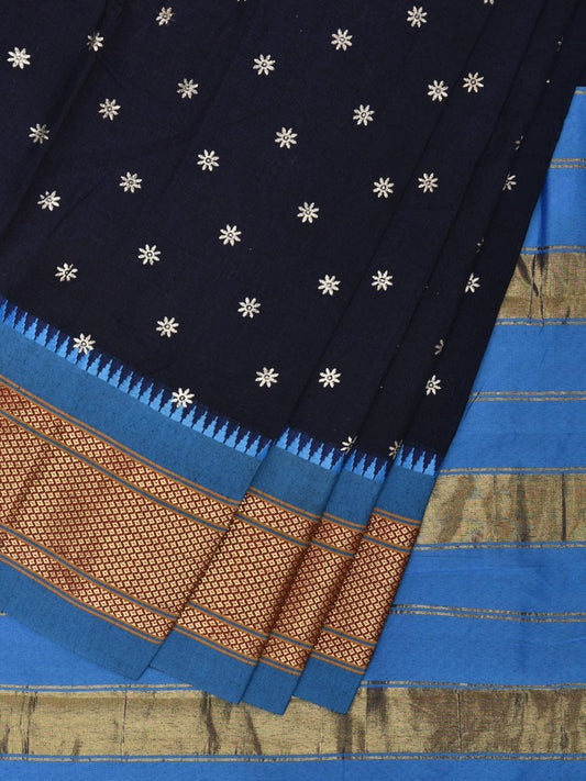 Black and Blue Bamboo Cotton Saree with Small Body Buta Design bc0275