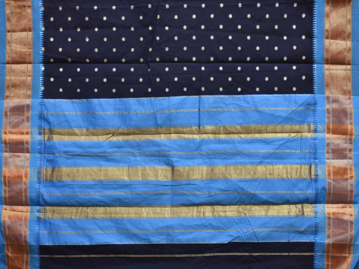 Black and Blue Bamboo Cotton Saree with Small Body Buta Design bc0275