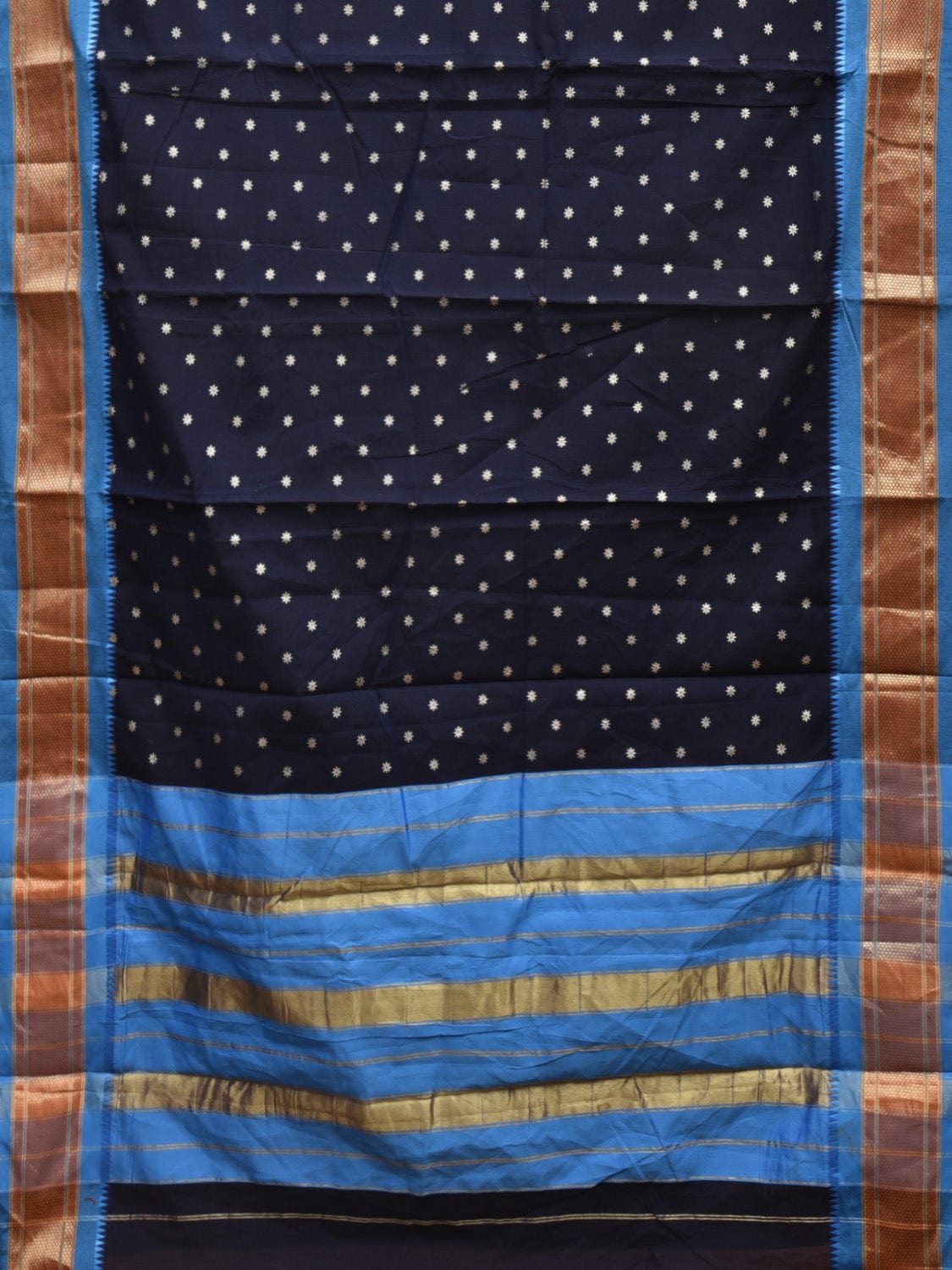 Black and Blue Bamboo Cotton Saree with Small Body Buta Design bc0275
