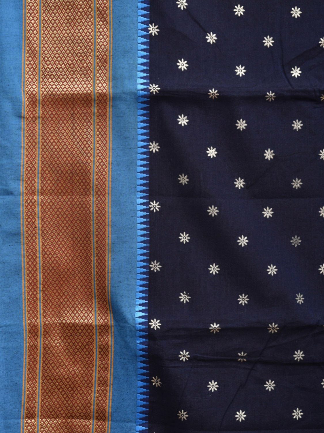 Black and Blue Bamboo Cotton Saree with Small Body Buta Design bc0275