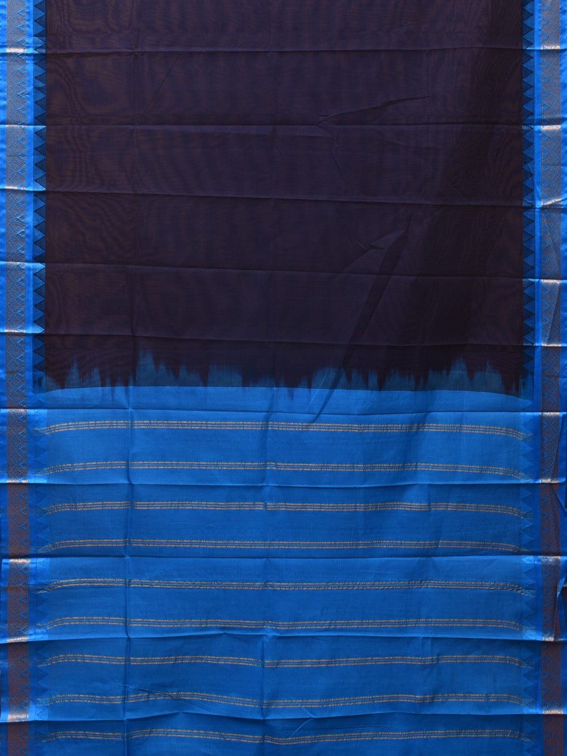 Black and Blue Gadwal Cotton Plain Saree with Small Border Design No Blouse g0345
