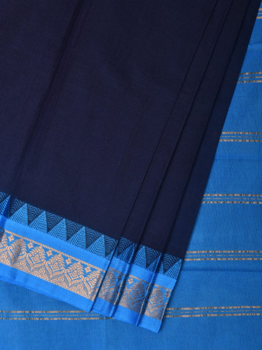 Black and Blue Gadwal Cotton Plain Saree with Small Border Design No Blouse g0345