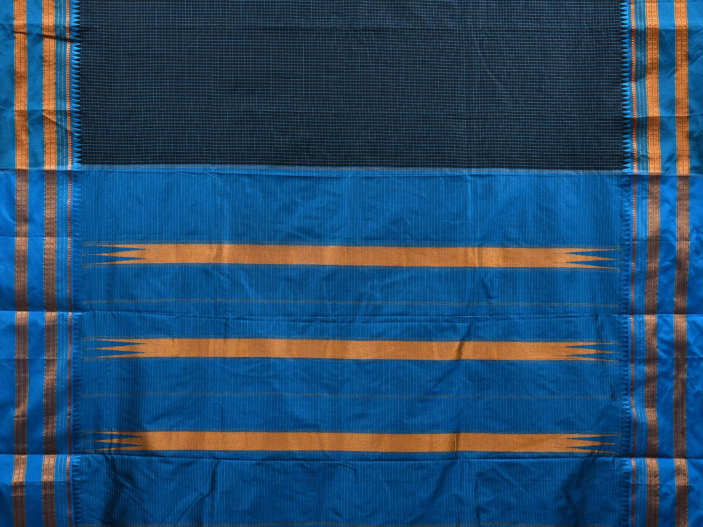 Black and Blue Narayanpet Cotton Silk Handloom Saree with Checks Design No Blouse np0595