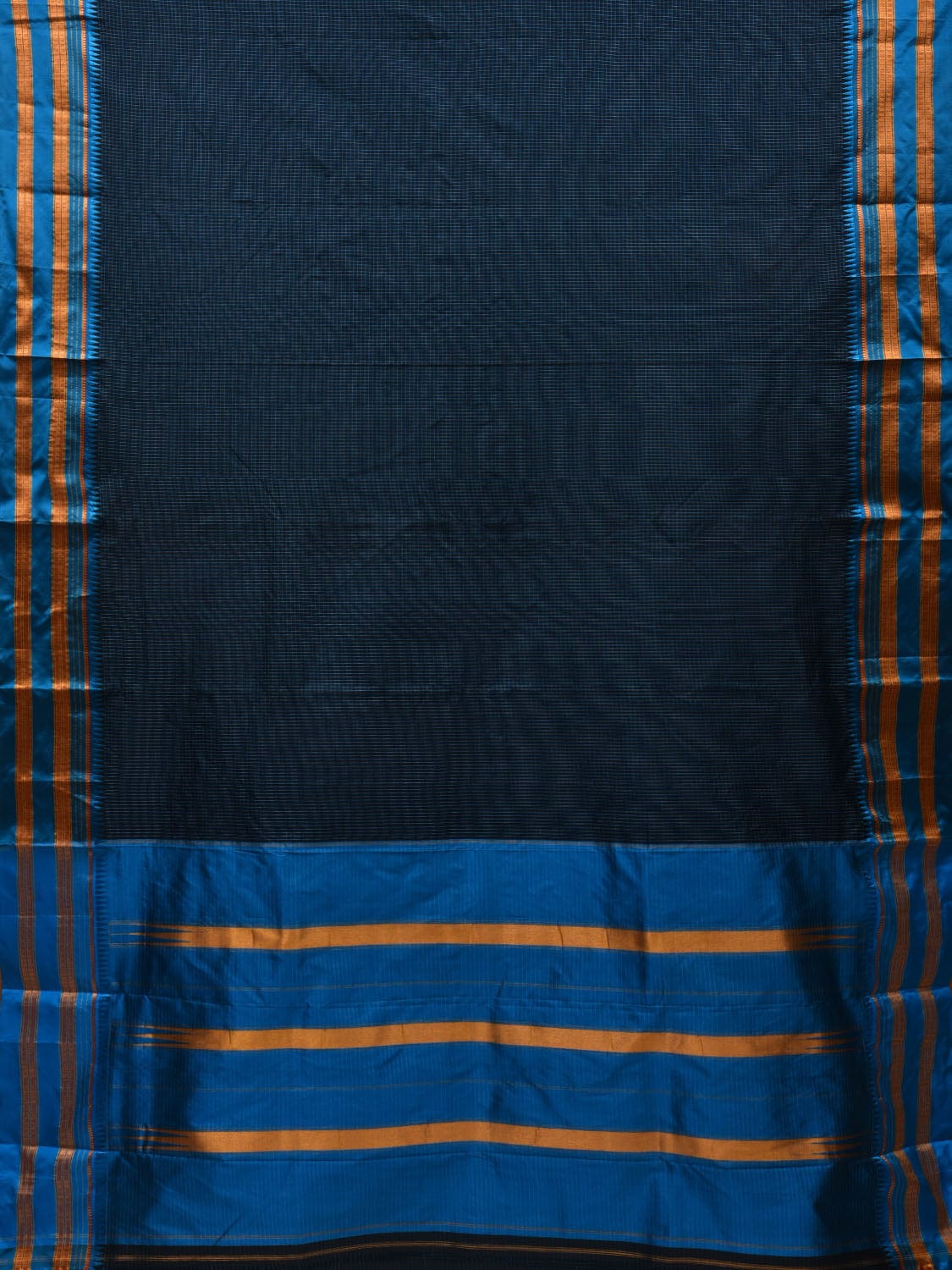 Black and Blue Narayanpet Cotton Silk Handloom Saree with Checks Design No Blouse np0595